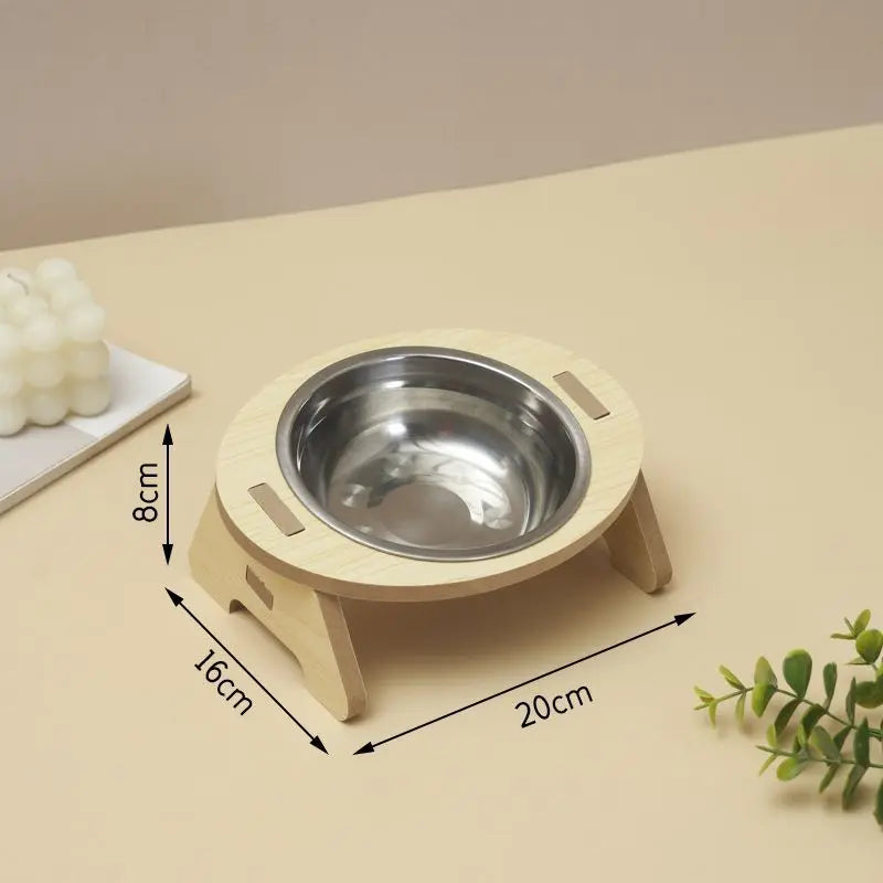 Cat Double Bowl Becoming Cat and Child Bowl anti Overturning Cat Food Bowl Stainless Steel Pet Bowl Wooden Stand Small and Mediu