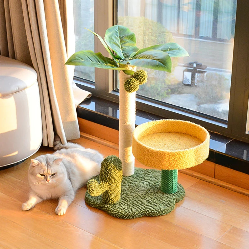 Sisal Rope Cat Climbing Tree with Condo and Perches Space-Saving Cat Tree for Small Apartments Durable Stable Cat Tower Pet Toys