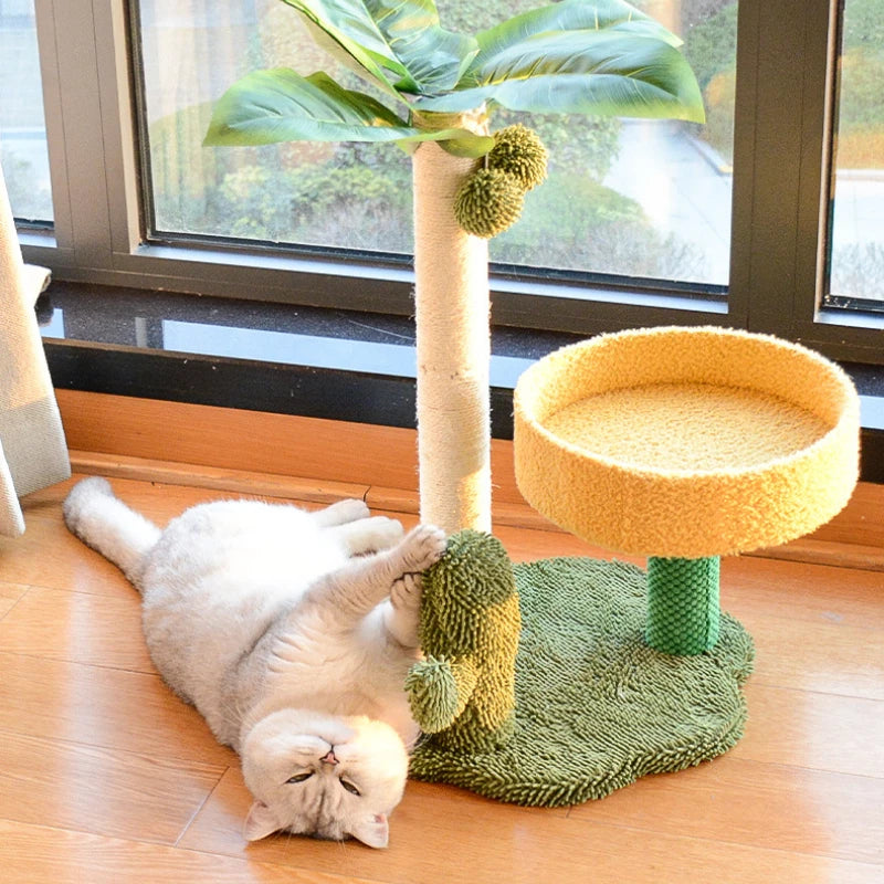 Sisal Rope Cat Climbing Tree with Condo and Perches Space-Saving Cat Tree for Small Apartments Durable Stable Cat Tower Pet Toys