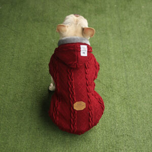 Classic Cable Knit Dog Sweater with Hood in Bordeaux - Warm Fleece Dog Clothes - Pets Station
