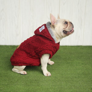 Classic Cable Knit Dog Sweater with Hood in Bordeaux - Warm Fleece Dog Clothes - Pets Station