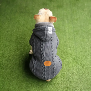 Classic Cable Knit Dog Sweater with Hood in Grey - Warm Fleece Dog Clothes - Pets Station