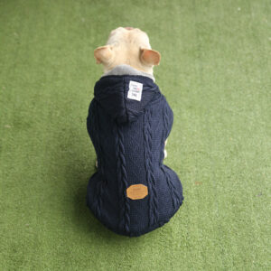 Classic Cable Knit Dog Sweater with Hood in Navy - Warm Fleece Dog Clothes - Pets Station
