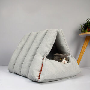 2-in-1 Grey Pet Tent Bed – Triangle Cave & Convertible Cushion