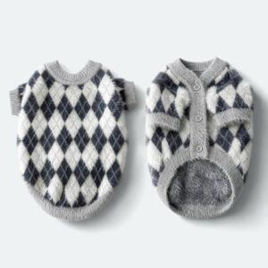 Argyle Dog Sweater in Grey - Soft Faux Fur Pet Clothes