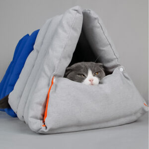 2-in-1 Grey Pet Tent Bed – Triangle Cave & Convertible Cushion