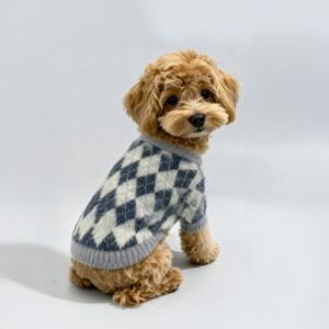 Argyle Dog Sweater in Grey - Soft Faux Fur Pet Clothes