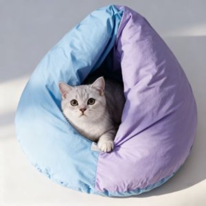 Cushion Beanbag Pet Bed in Purple and Blue- Semi-Enclosed Cat Burrow Bed and Calming Dog Bed - Pets Station