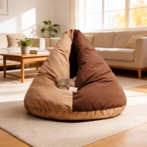 Cushion Beanbag Pet Bed in Brown - Semi-Enclosed Cat Burrow Bed and Calming Dog Bed - Pets Station